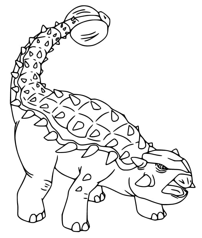 Printable coloring book attacking ankylosaurus