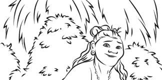 A coloring book of the grandmother from the fairy tale Moana for children