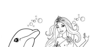 libro para colorear barbie la sirena nada con un delfín