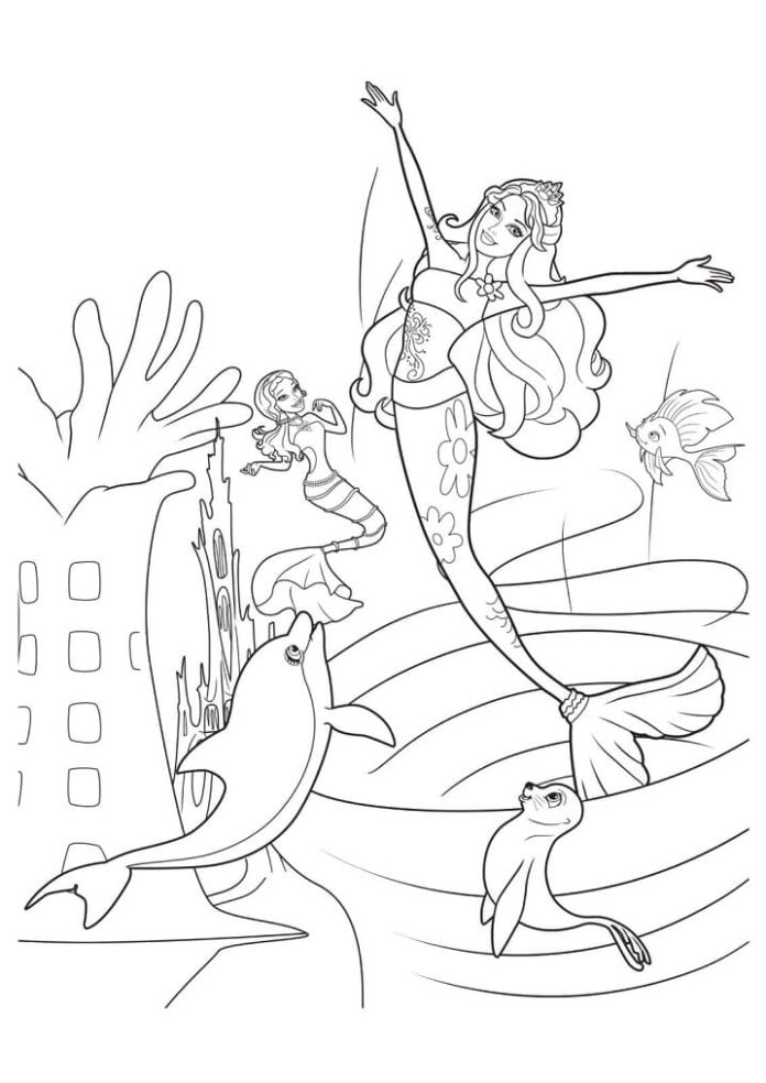 Coloring book barbie the mermaid with another mermaid