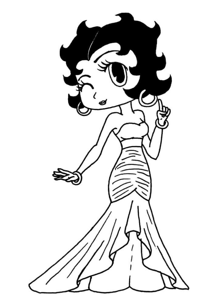 bedruckbares Malbuch von Betty Boop in einem Kleid