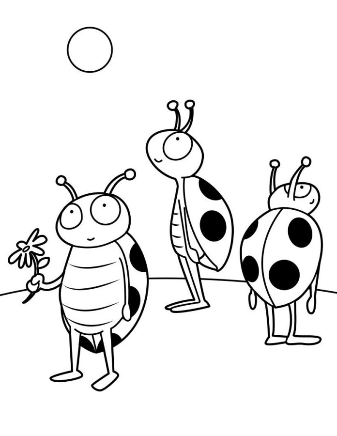 coloring page of ladybugs watching the sun