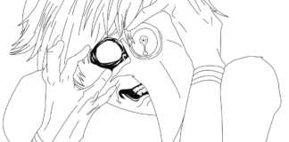 színező oldal a Tokyo Ghoul gyermek rajzfilmfiguráról