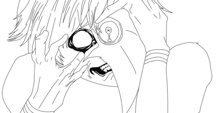 A coloring page of the children's cartoon character Tokyo Ghoul