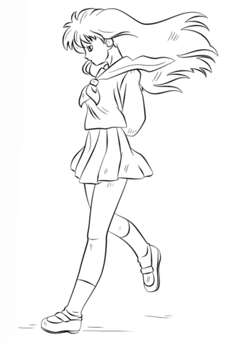 Coloring book of heroine in skirt from inuyasha fairy tale