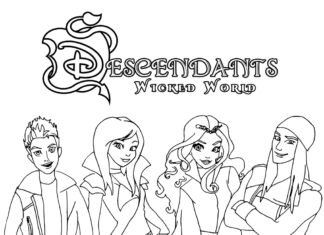Printable coloring page of descendants cartoon characters