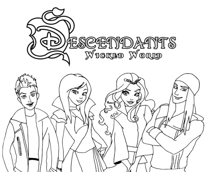 Feuille à colorier imprimable des personnages du conte de fées "Descendants".