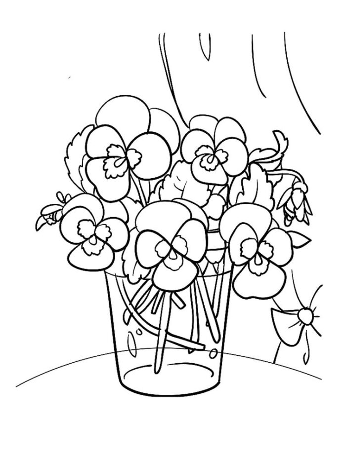 mazzo di fiori in vaso da colorare stampabile