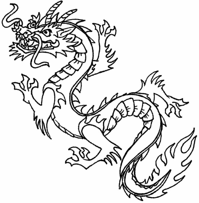 foglio da colorare drago cinese dalla fiaba dod ruku