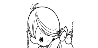 Coloring page boy swings girl in precious moments cartoon