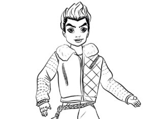 Coloring page of boy in leather jacket from descendants cartoon
