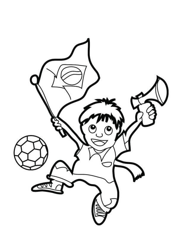 Coloring book of a boy enthralled by soccer