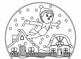 coloring page of a boy in a snow globe