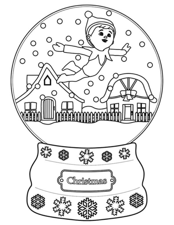 livre de coloriage d'un garçon dans une boule à neige