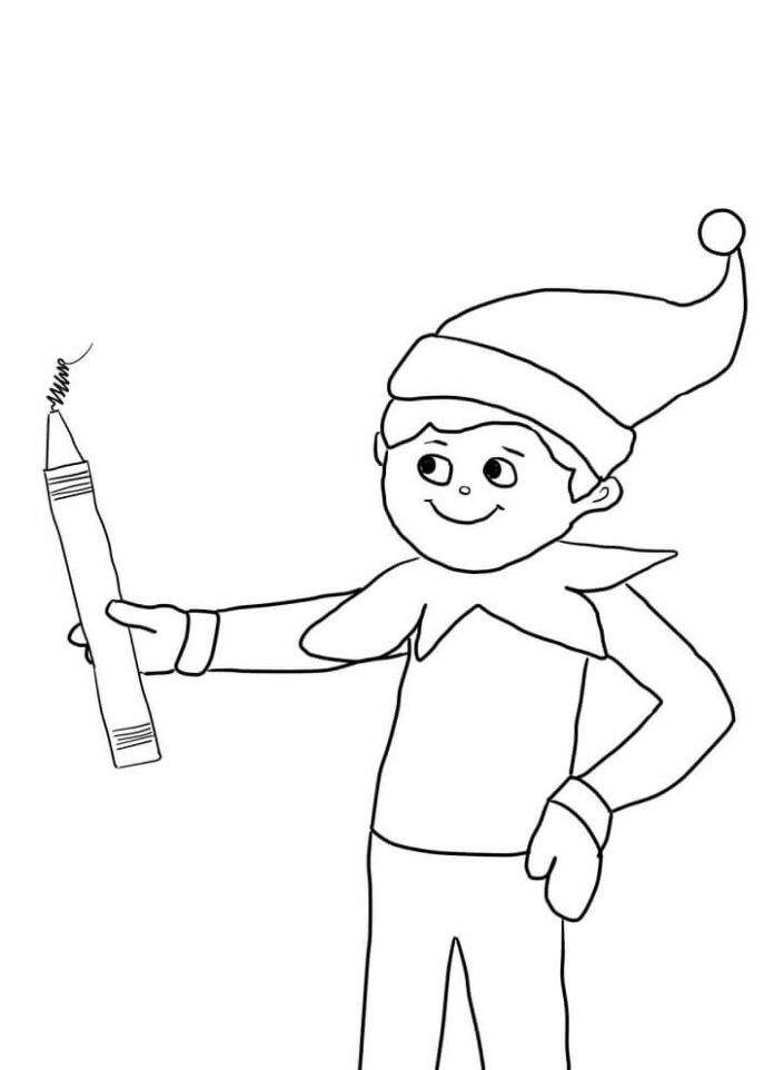 page à colorier d'un garçon avec un crayon de couleur et portant un chapeau