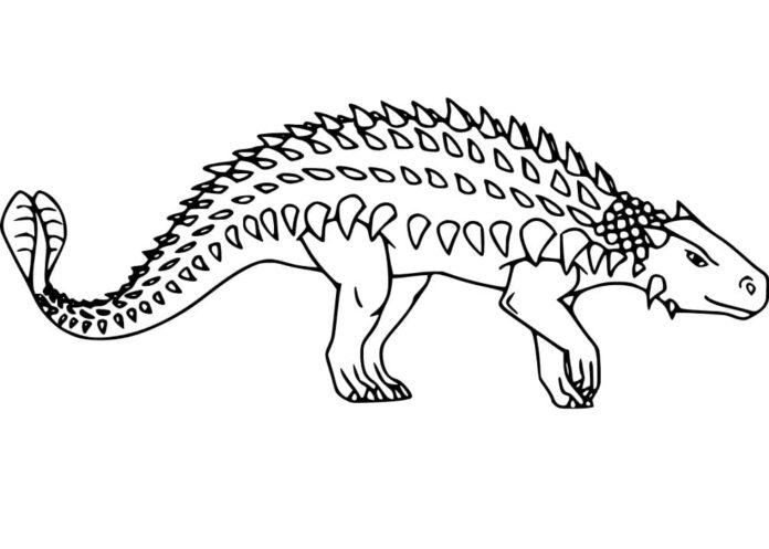 nyomtatható színezőkönyv egy sétáló ankylosaurusról