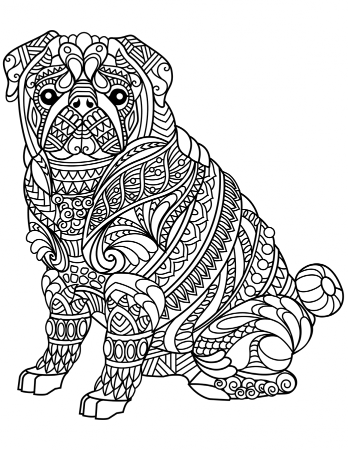 Libro para colorear Perro curioso en mosaico imprimible y en línea