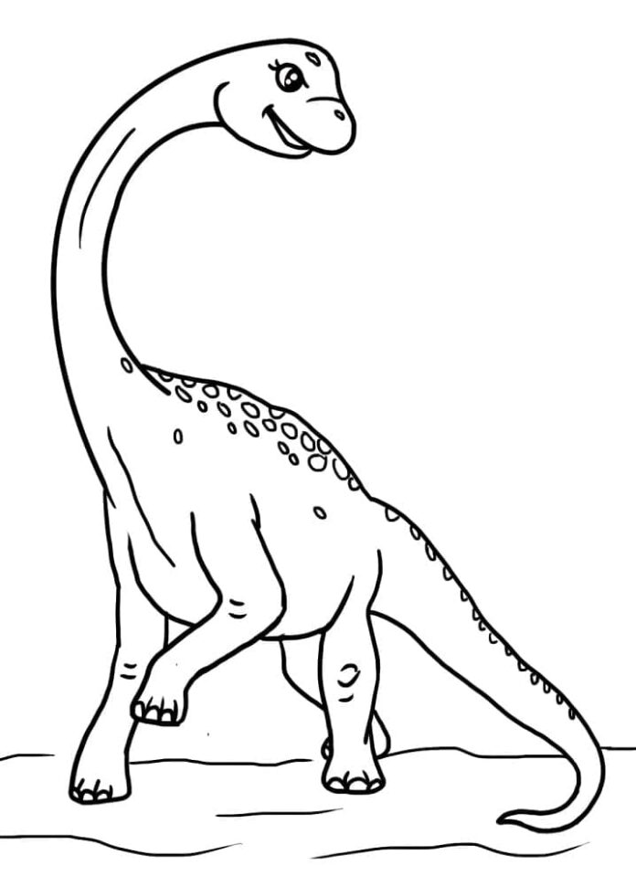 kolorowanka dinozaur z długą szyją