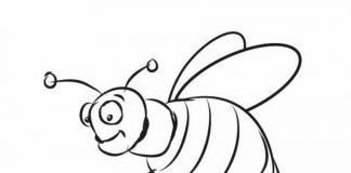 värityskirja, jossa suuri mehiläinen etsii hunajaa