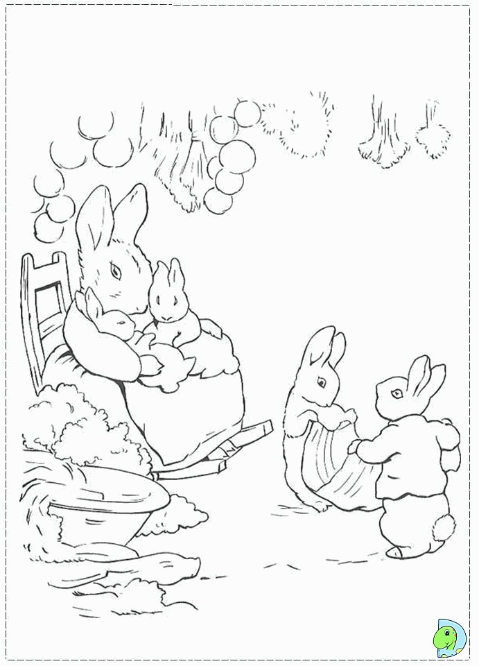 page à colorier grand lapin avec des petits
