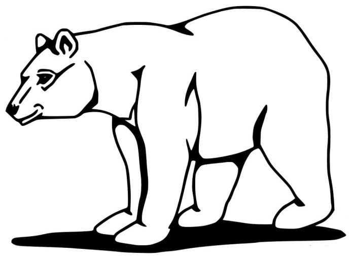 Printable coloring book of a large bear walking in the mountains