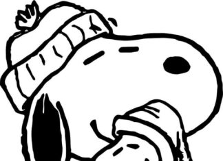 Coloring page of two peanuts cartoon characters hugging each other