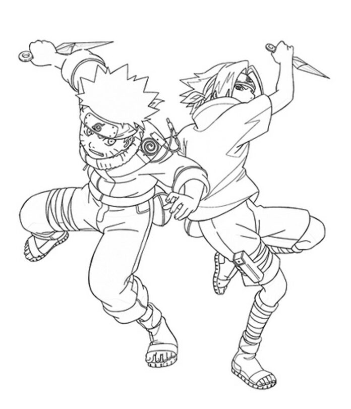 coloring page of two characters with daggers