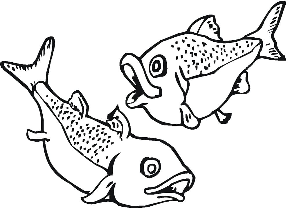 Libro para colorear Dos peces nadando uno alrededor del otro imprimible y  en línea