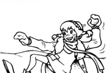 coloring page girl throws snowball