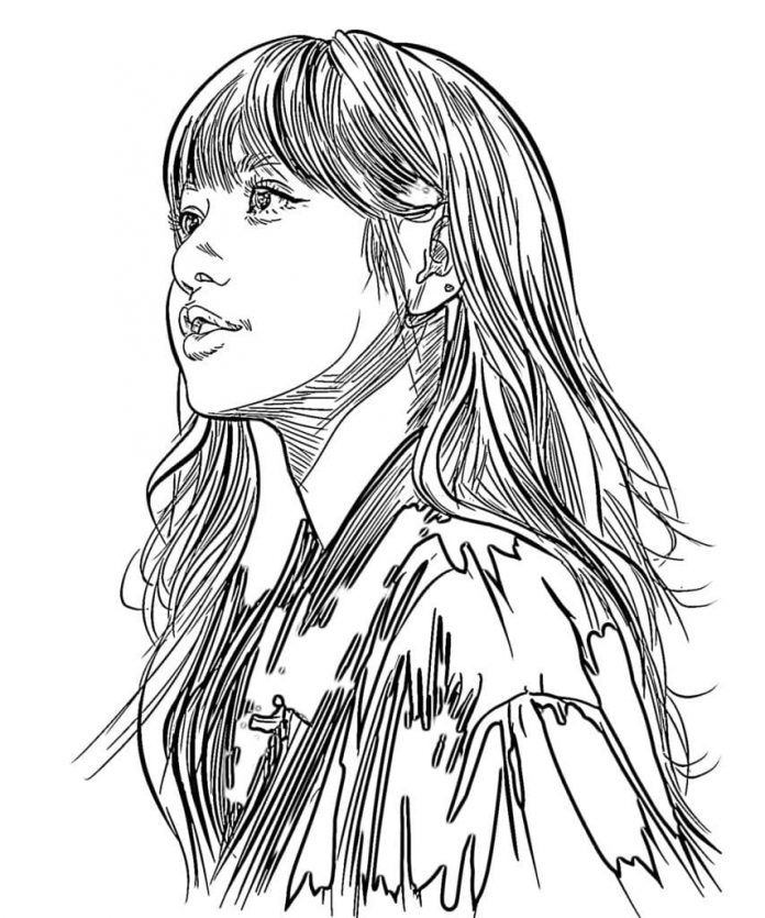 Printable coloring page of girl with long hair