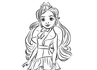 Página de coloração menina com cabelos longos dos descendentes dos contos de fadas