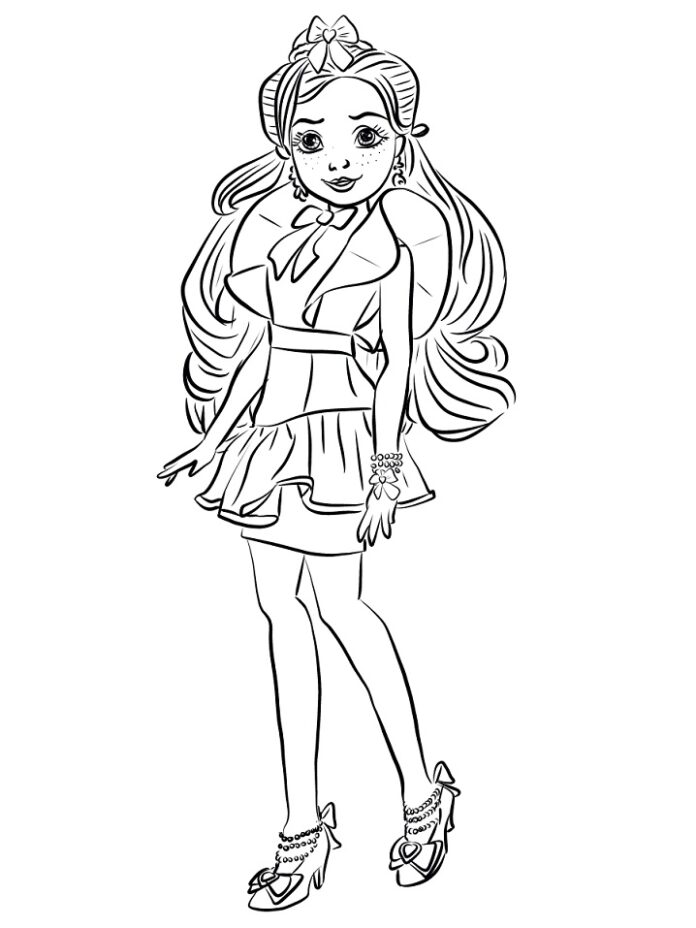 Coloring page of girl with long hair from descendants fairy tale