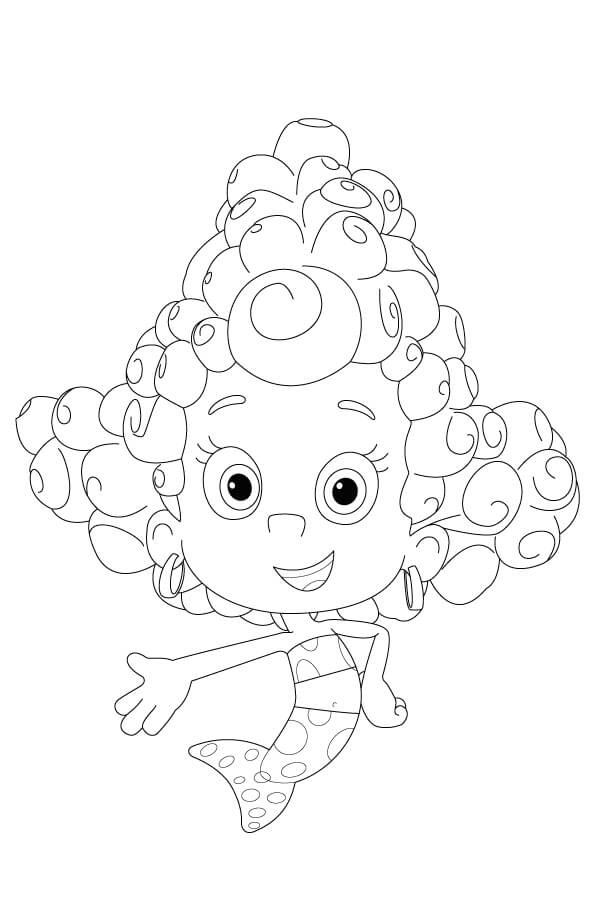 página para colorear de la niña con el pelo rizado de los dibujos animados bubble guppies