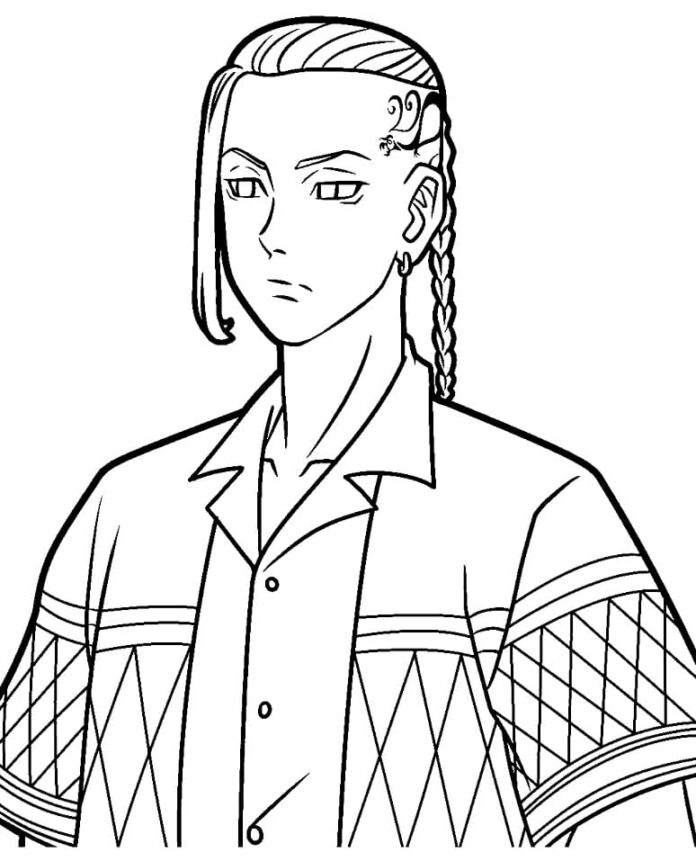 Coloring page of girl with tattoo from Tokyo Revengers cartoon
