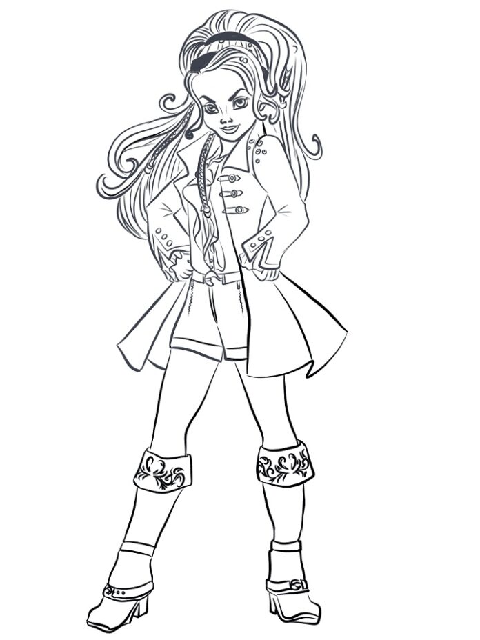 Coloring page of girl with bundled hair in fairy tale descendants
