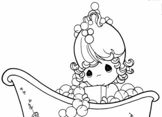 Libro para colorear de una niña tomando un baño en un cuento de hadas de momentos preciosos
