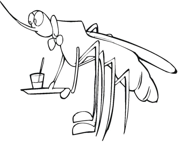 Coloring page elegenic insect carrying a tray of drink