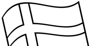 coloring page flag of Sweden blown by the wind