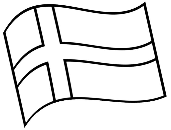 coloring page flag of Sweden blown by the wind