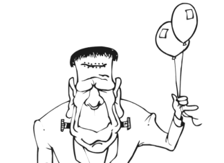 coloring page frankenstein with balloons