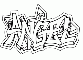 coloring book graffiti with the word ANGEL