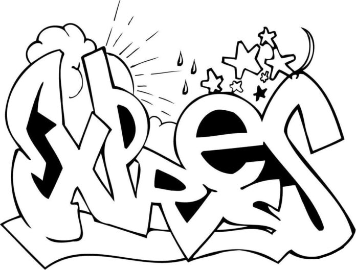 graffiti à colorier avec le mot EXPRES