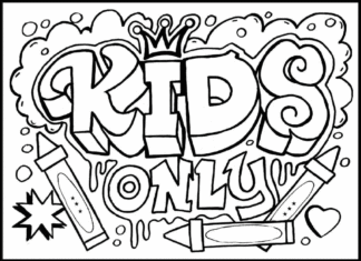 coloring book graffiti with the words KIDS ONLY