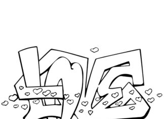 Printable graffiti coloring book with the word LOVE.