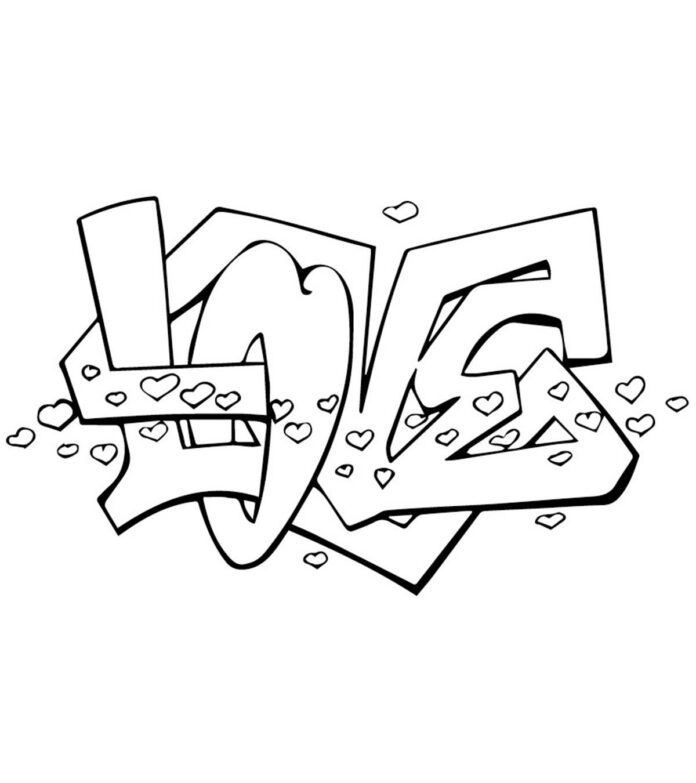 kolorowanka graffiti z napisem LOVE do druku