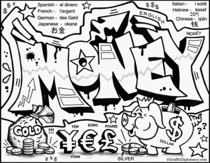 farvelægning af graffiti med ordet MONEY
