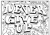 libro imprimible para colorear de graffiti con las palabras NEVER GIVE UP