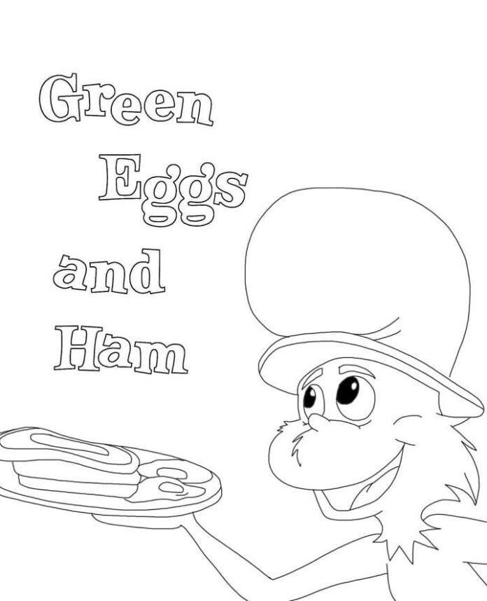 Färgläggning av gröna ägg och skinka