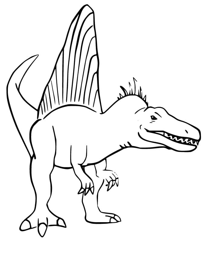 színezőkönyv egy támadásra készülő, fenyegető spinosaurusról