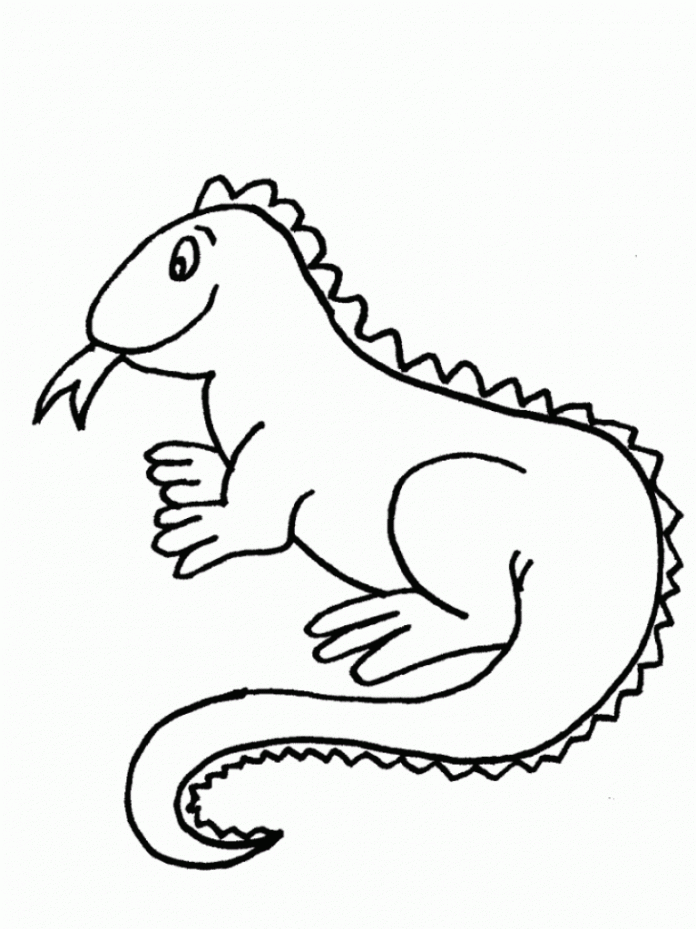 kolorowanka iguana przypominająca małego dinozaura